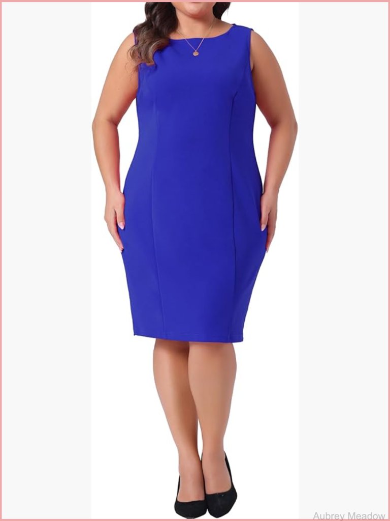 Plus Size Sheath Dress Boat Neck Sleeveless Pencil Work Dress